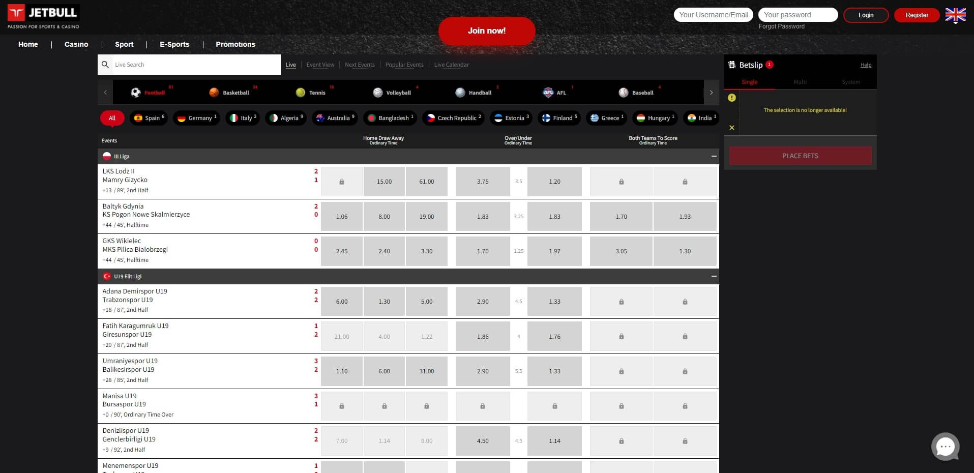 Jetbull Live Betting