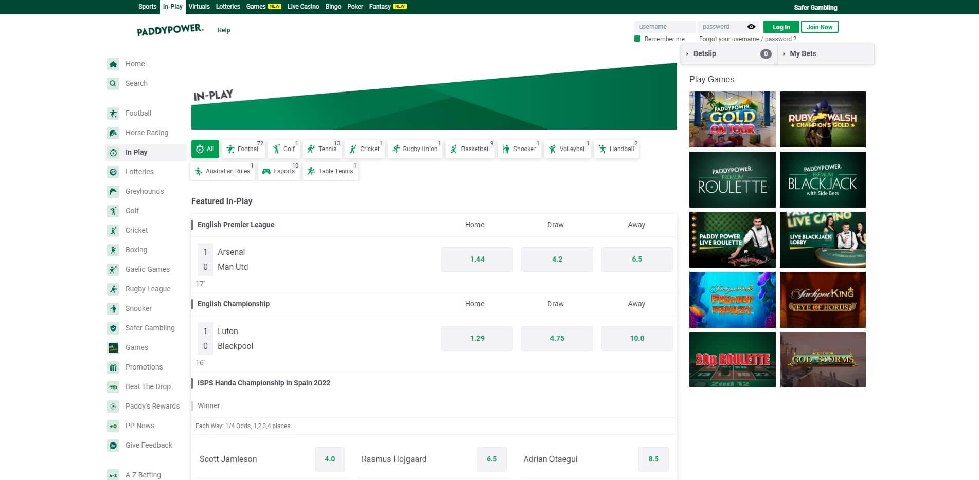 Paddy Power Live Betting