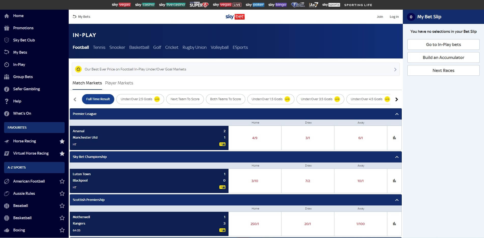 SkyBet Live Betting