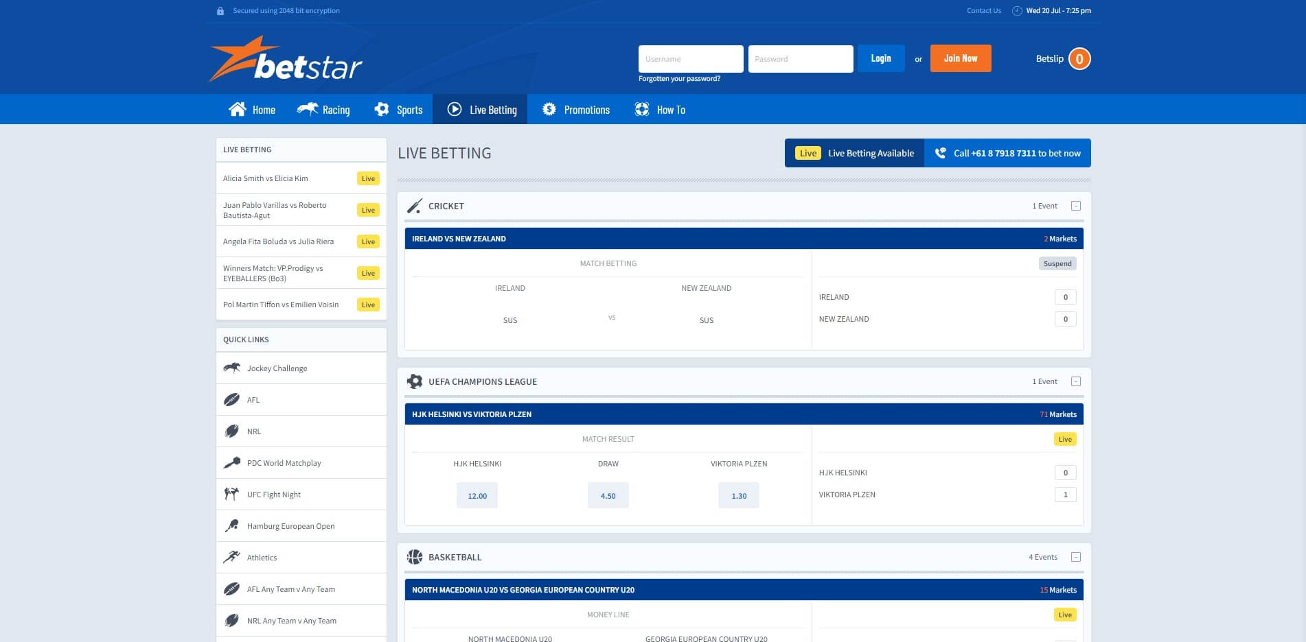 Betstar Live Betting